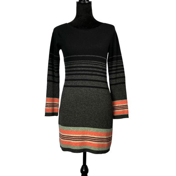Anthropologie Dresses & Skirts - Black Striped Wool Sweater Dress Casch Geo Gray Colorblock Long Sleeve Minidress